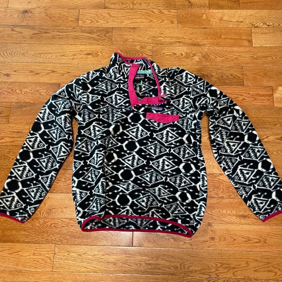 EUC Patagonia Synchilla Snap Fleece Ikat Fish Big Unisex Small Made in Mexico - Picture 1 of 4